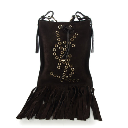 Saint Laurent Suede Fringe Messenger Bag Chocolate 1 of 7