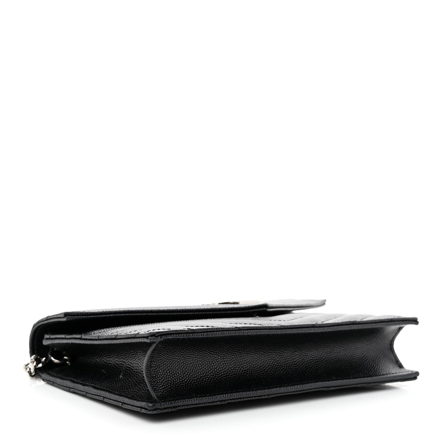 Grain De Poudre Matelasse Chevron Monogram Envelope Chain Wallet Black