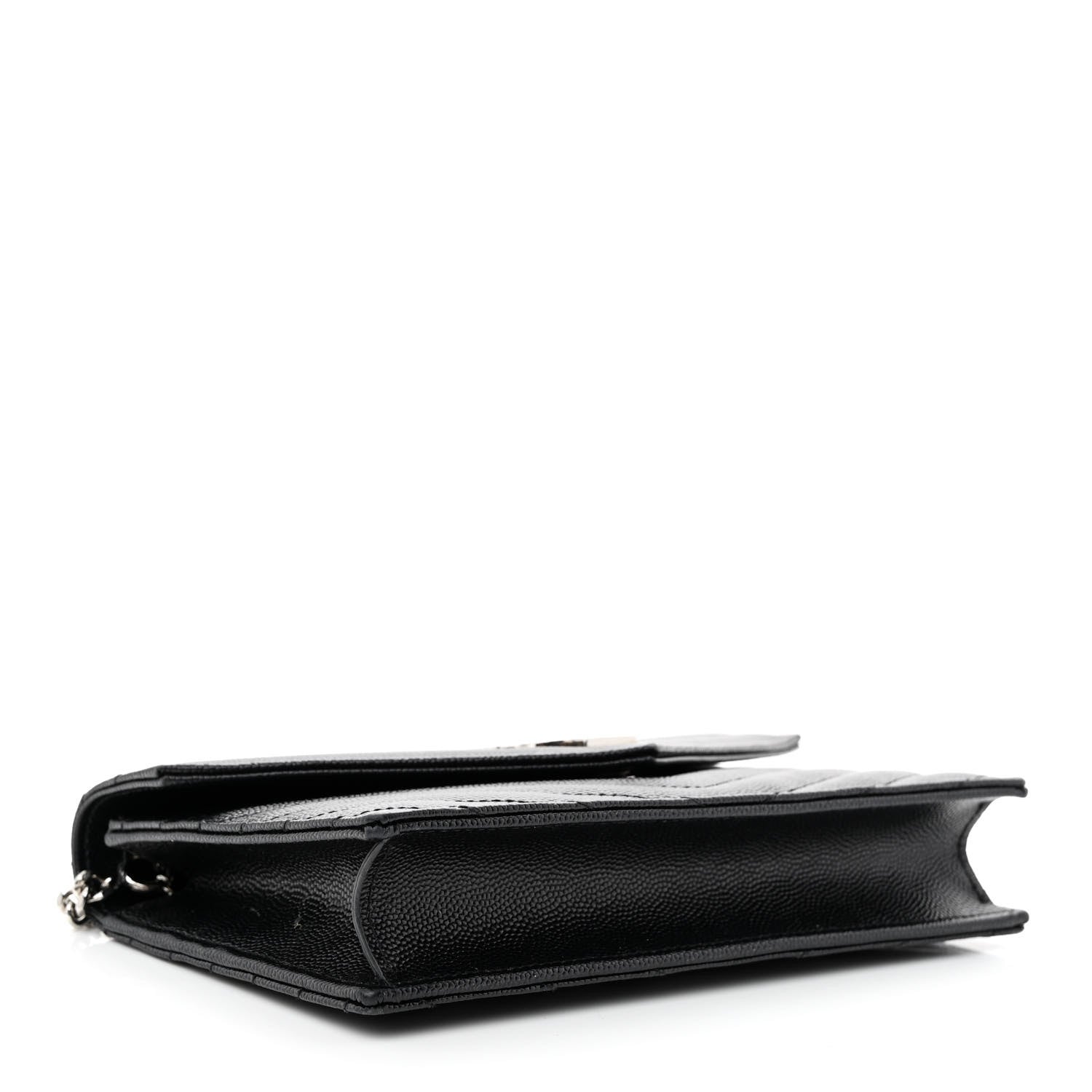 Saint Laurent Grain De Poudre Matelasse Chevron Monogram Envelope Chain Wallet Black 4 of 13