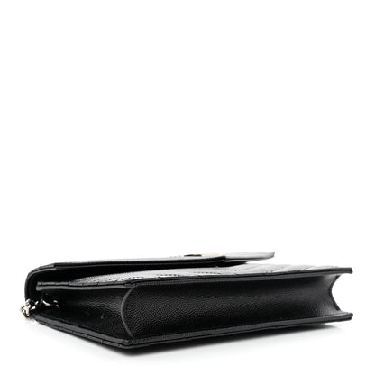 Saint Laurent Grain De Poudre Matelasse Chevron Monogram Envelope Chain Wallet Black 4 of 13