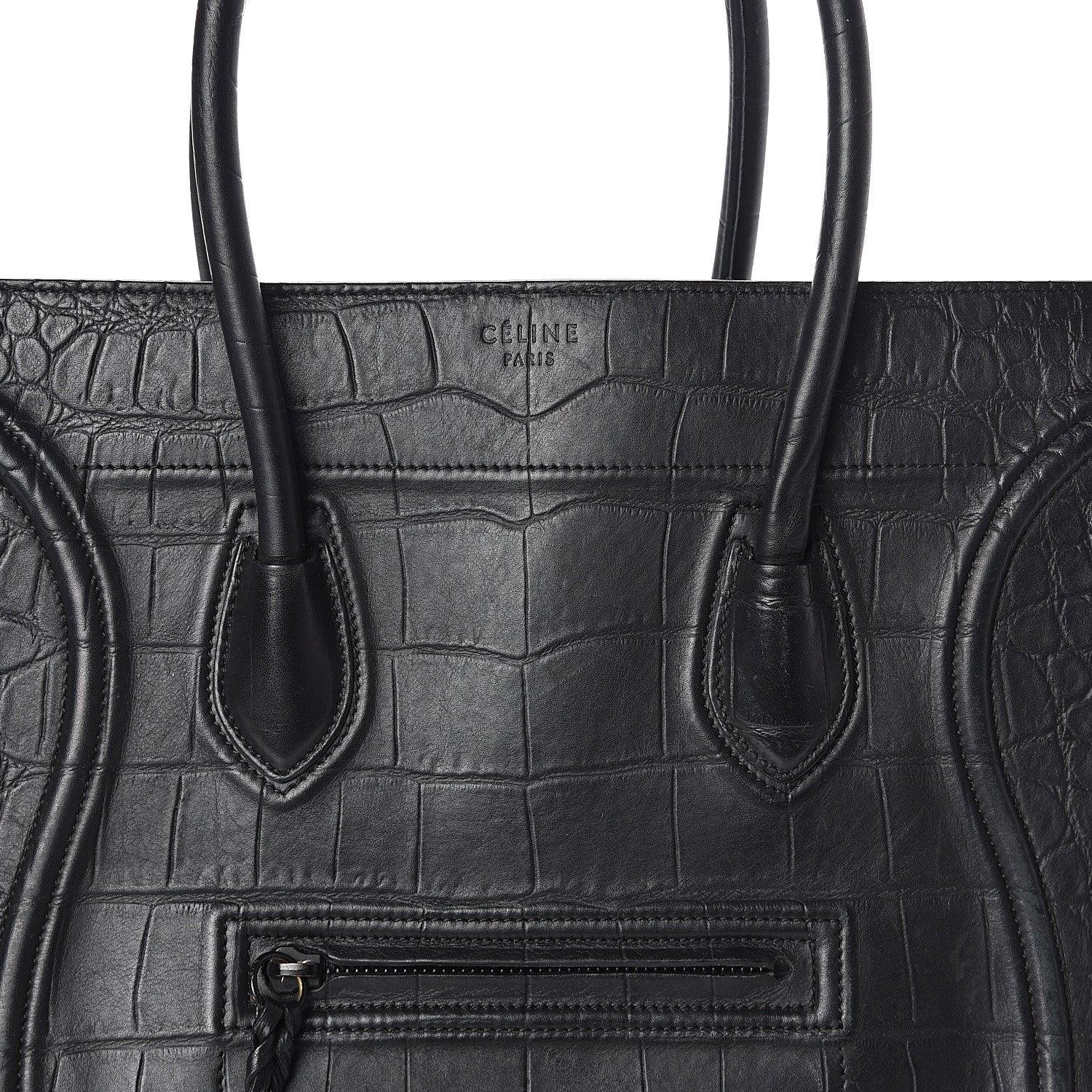 Celine Crocodile Embossed Calfskin Medium Phantom Luggage Black 9 of 11