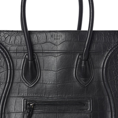 Celine Crocodile Embossed Calfskin Medium Phantom Luggage Black 9 of 11