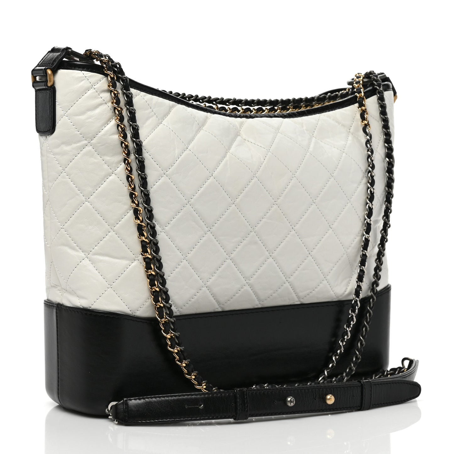 Aged Calfskin Quilted Large Gabrielle Hobo White Black