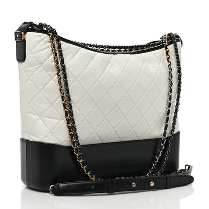 Chanel Aged Calfskin Quilted Large Gabrielle Hobo White Black 3 of 9