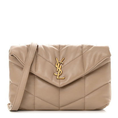 Saint Laurent Lambskin Quilted Toy Loulou Puffer Monogram Chain Satchel Dark Beige 1 of 11