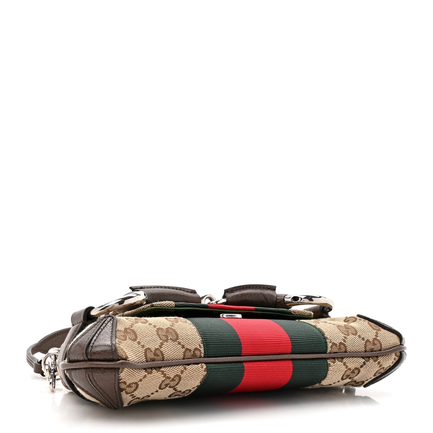 Monogram Textured Dollar Calfskin Heavy Grosgrain Web Small Maxi Horsebit Chain Shoulder Bag Beige Ebony New Acero