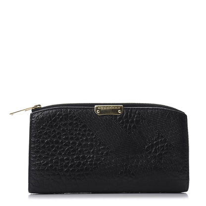 Burberry Signature Grain Calfskin Check Embossed Alvington Continental Wallet Black 1 of 7