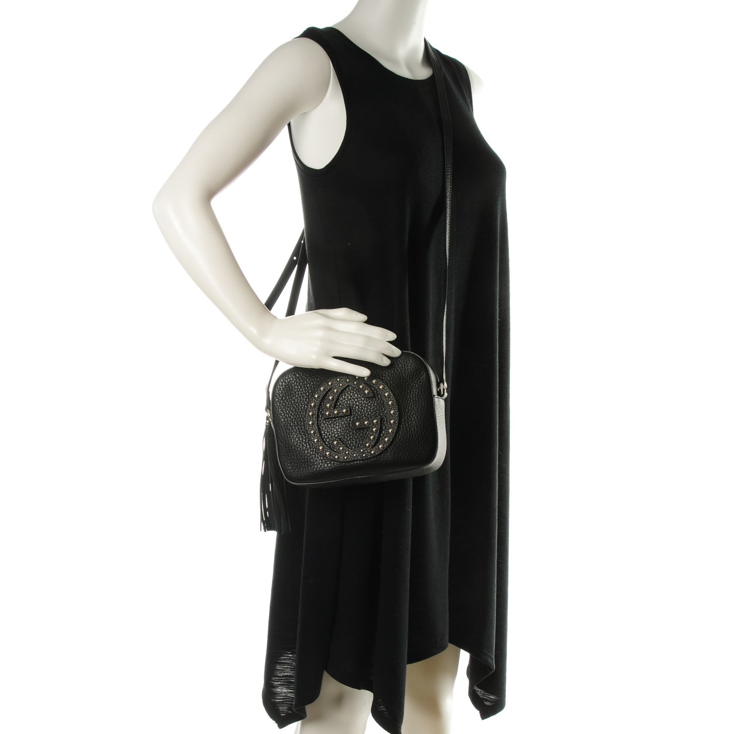Pebbled Calfskin Studded Small Soho Disco Bag Black