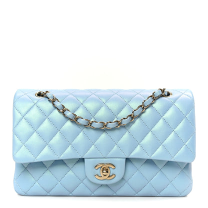 Chanel Iridescent Lambskin Quilted Medium Double Flap Light Blue 1 of 12