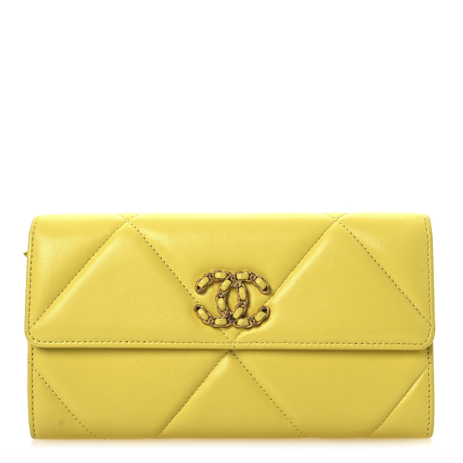 Chanel Lambskin Quilted Chanel 19 Flap Wallet Yellow 1 of 11