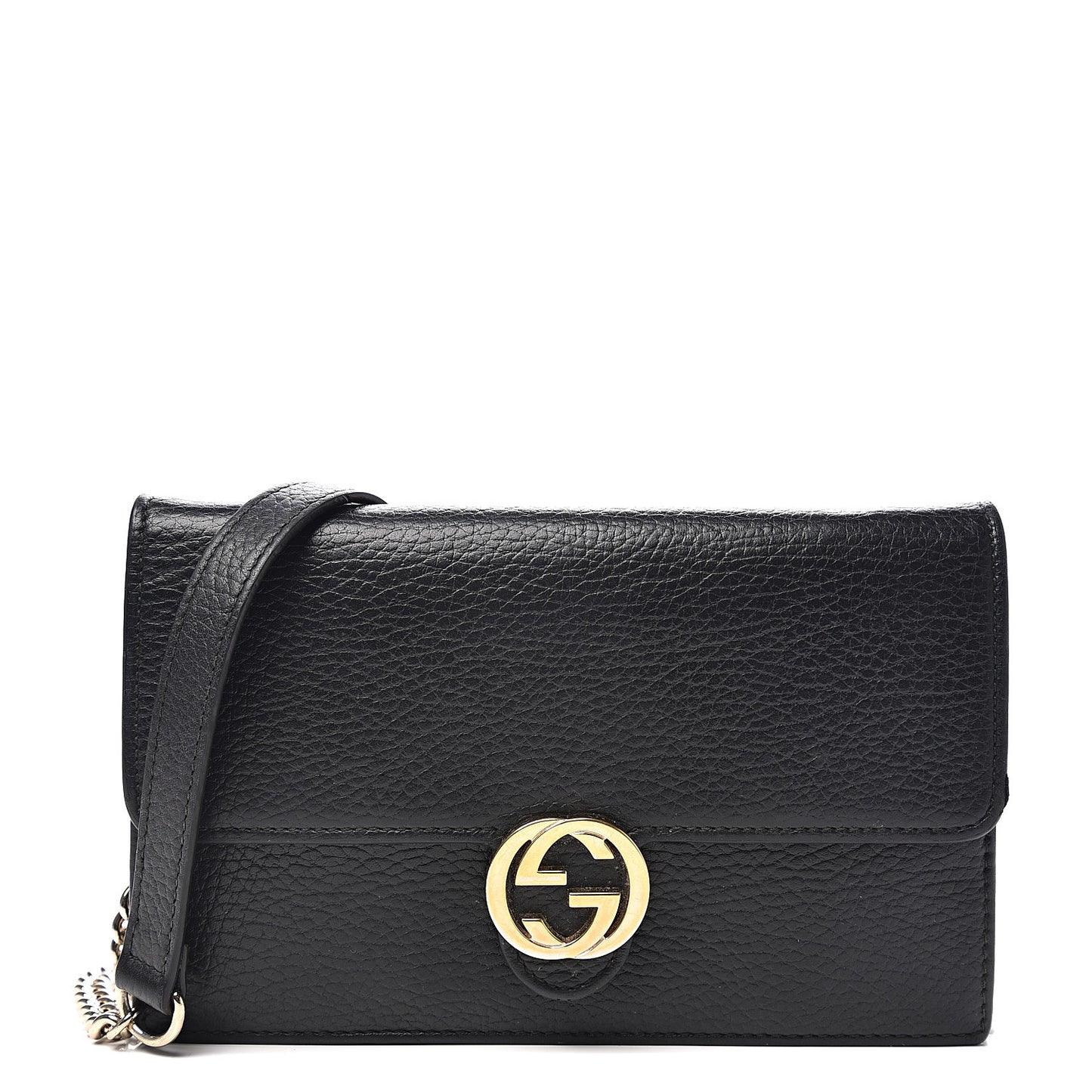 Dollar Calfskin Interlocking G Chain Wallet Black