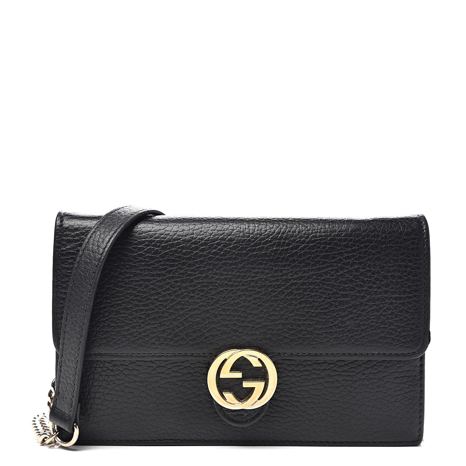 Gucci Dollar Calfskin Interlocking G Chain Wallet Black 1 of 7