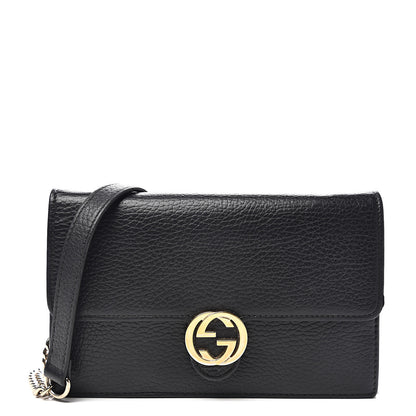 Gucci Dollar Calfskin Interlocking G Chain Wallet Black 1 of 7