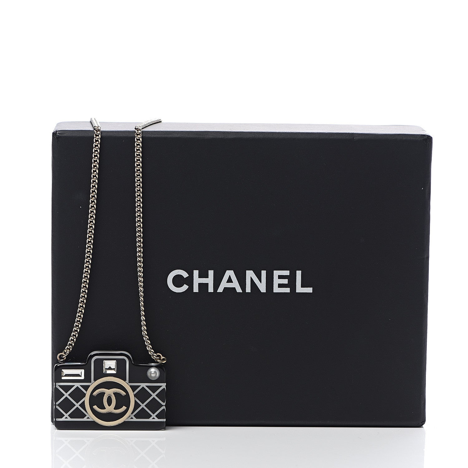 Chanel Resin Camera CC Necklace Black Gold 4 of 4