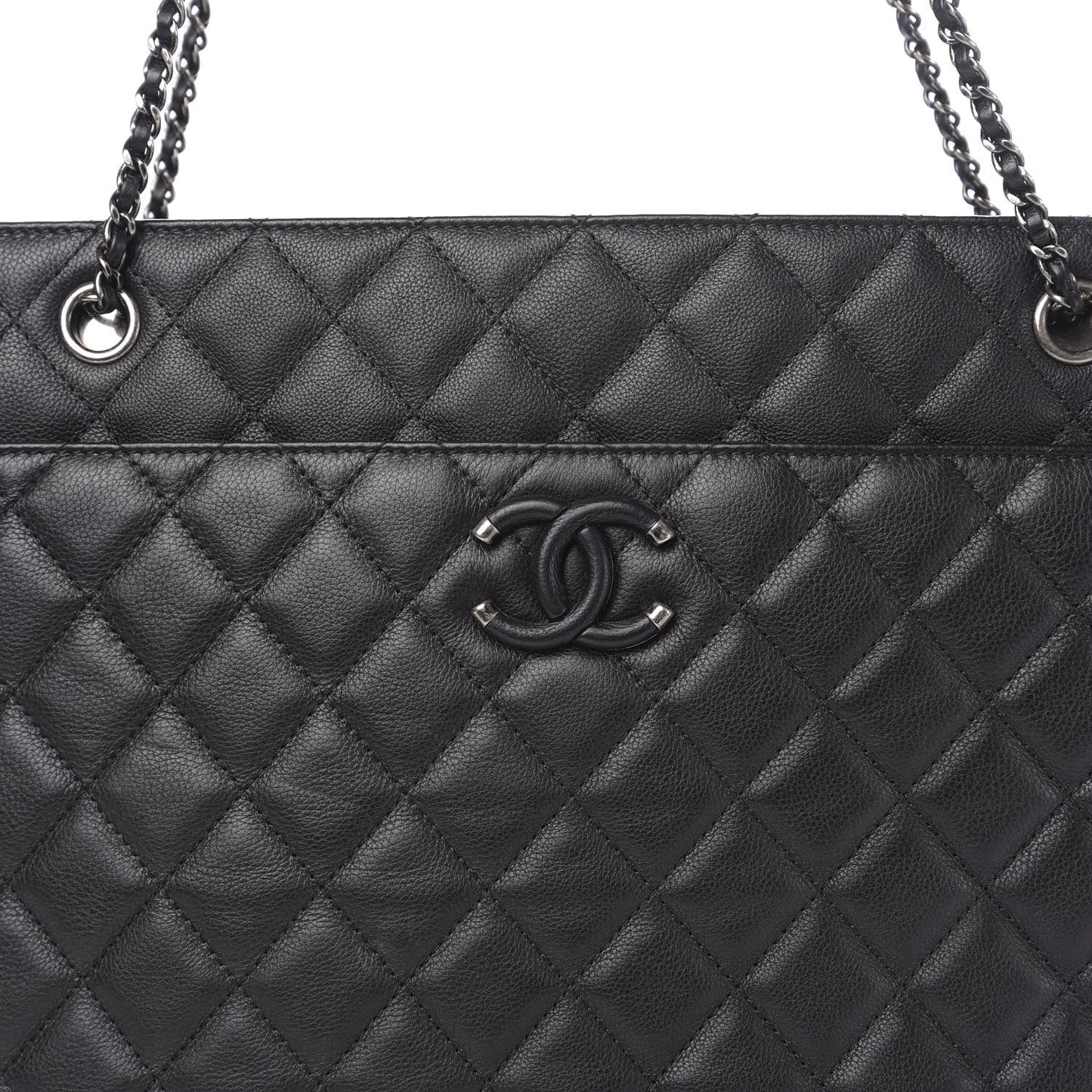 Calfskin Quilted Frame In Chain Tote Black