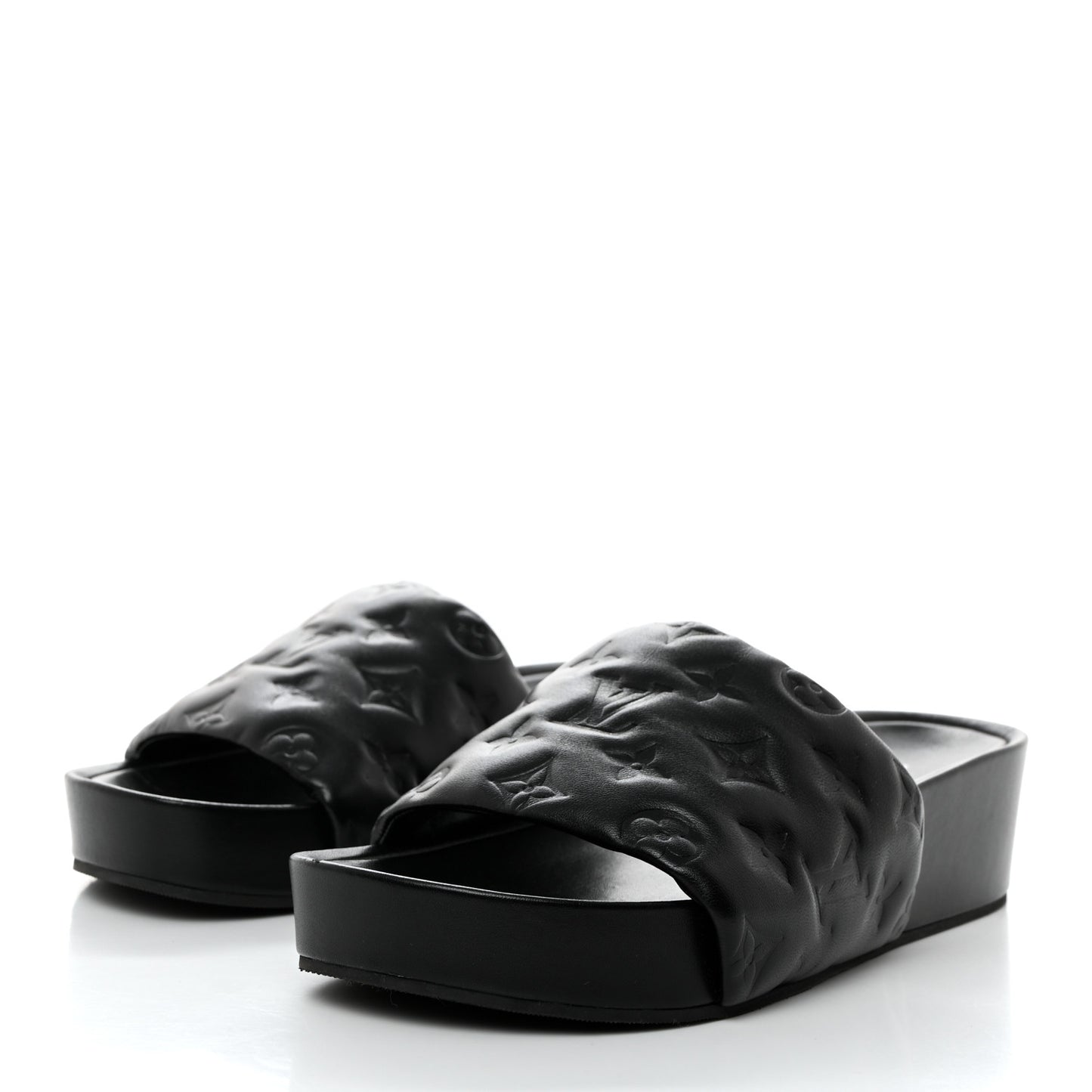 Lambskin Embossed Monogram Jumbo Flatform Mule Sandals 40 Black