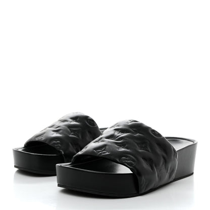 Louis Vuitton Lambskin Embossed Monogram Jumbo Flatform Mule Sandals 40 Black 3 of 9