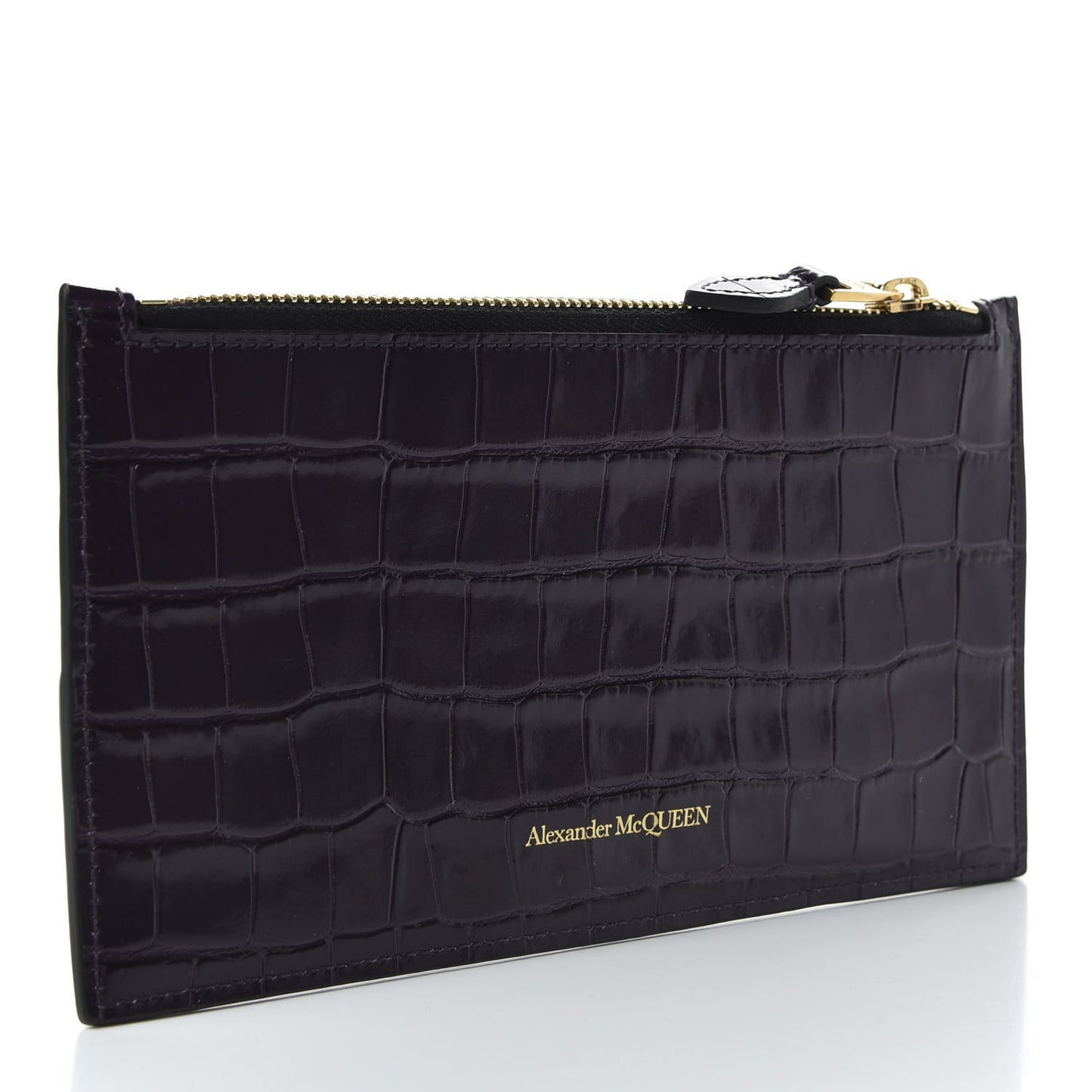 Calfskin Crocodile Embossed Skull Zip Wallet Card Holder Black