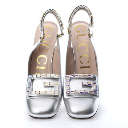 Gucci Metallic Nappa Crystal Square G Madelyn Slingbacks 35.5 Silver 6 of 10