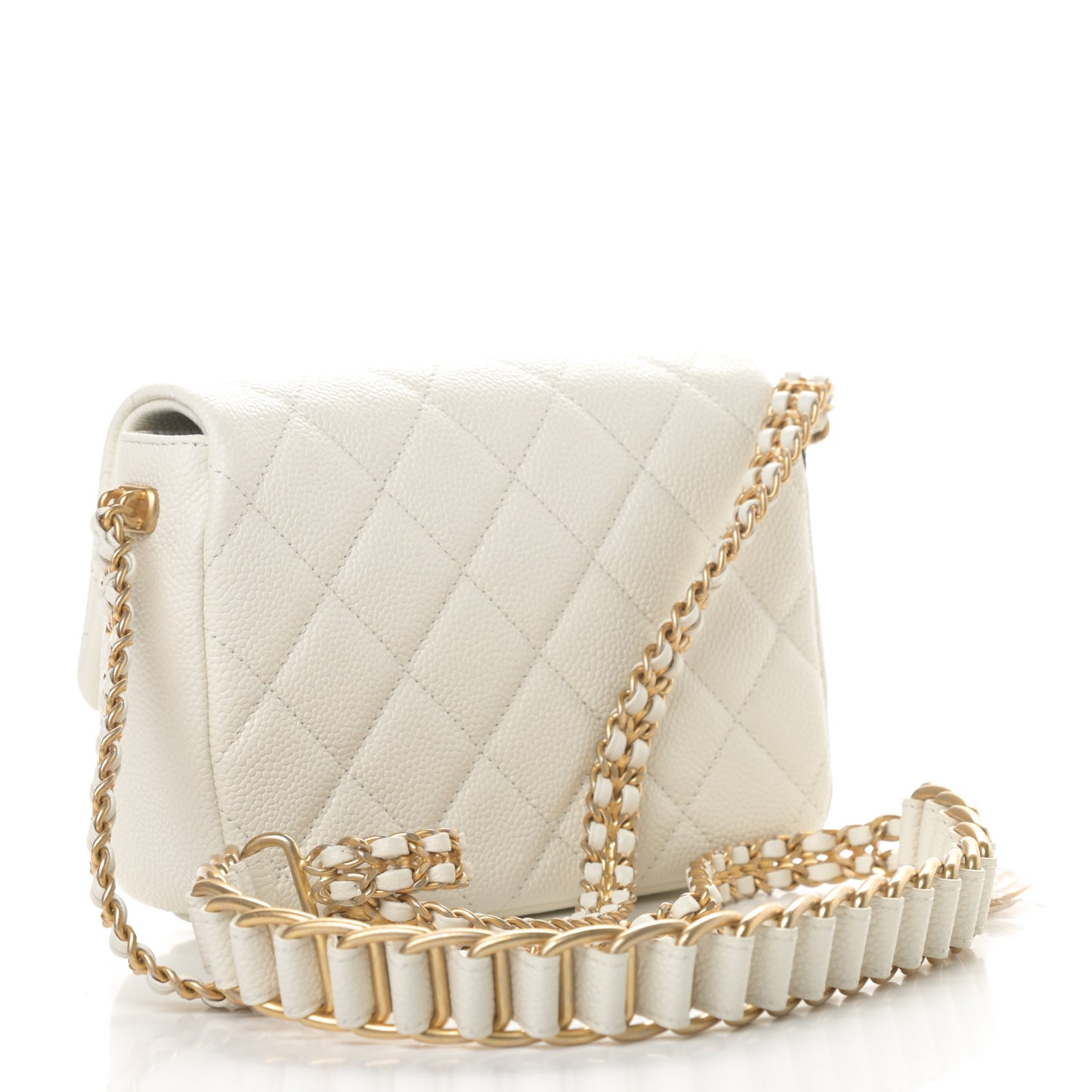 Caviar Quilted Mini Chain Soul Flap White
