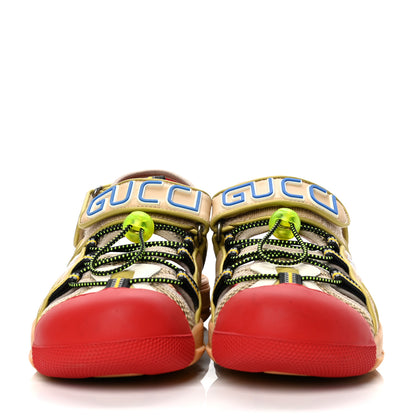 Gucci Mesh Fabric Mens Tinsel Sport Sandals 9 Beige Red 2 of 4