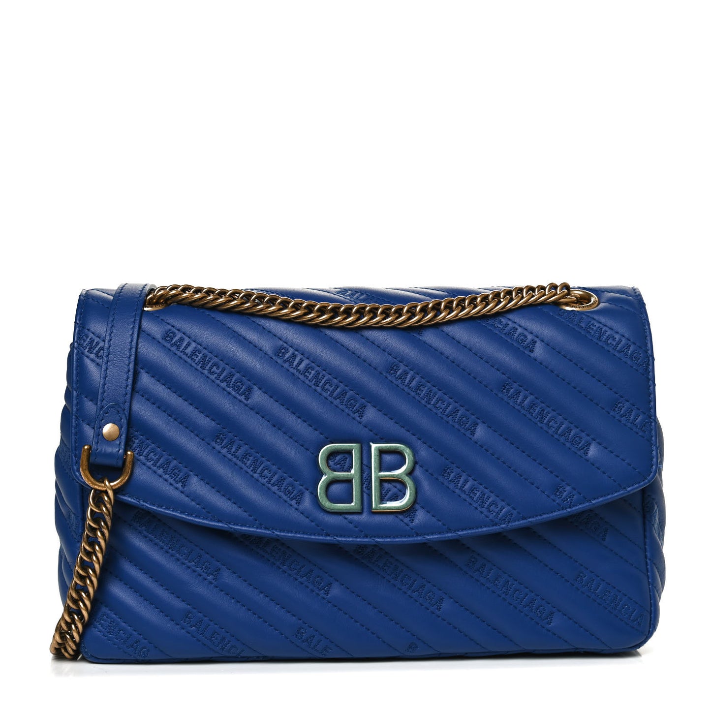Calfskin Logo Matelasse M BB Round Shoulder Bag Royal Bleu