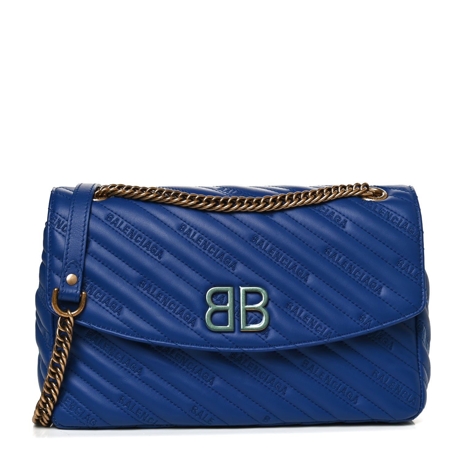 Balenciaga Calfskin Logo Matelasse M BB Round Shoulder Bag Royal Bleu 1 of 8