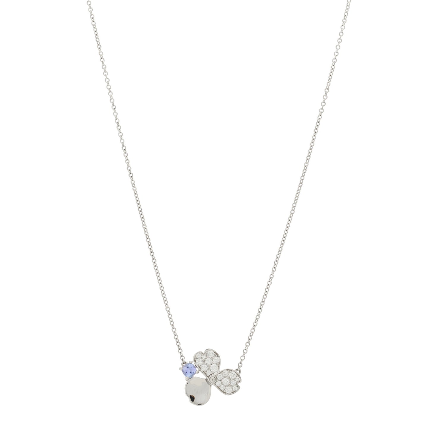 Platinum Diamond Tanzanite Paper Flowers Pendant Necklace