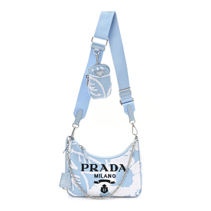 Prada Nylon Drill Logo Embroidered Re-Edition 2005 Shoulder Bag Celeste White 1 of 9