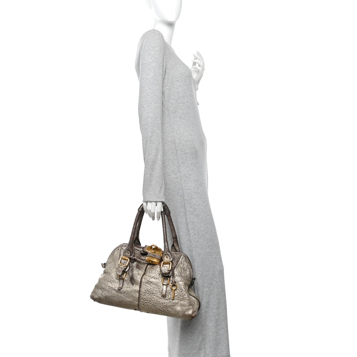 Chloe Metallic Pebbled Lambskin Medium Paddington Satchel Silver 2 of 9
