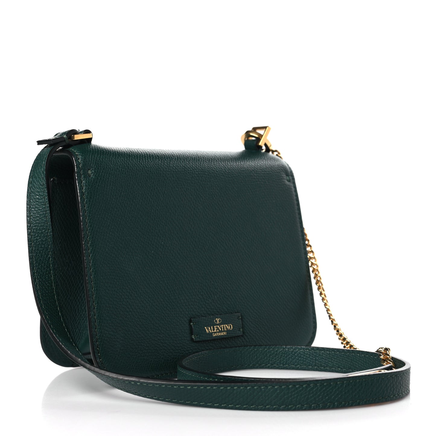 Grainy Calfskin Small VSling Shoulder Bag English Green