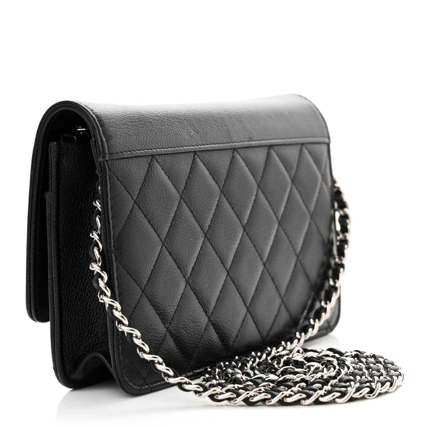 Chanel Grained Calfskin Quilted CC Box Wallet On Chain WOC Black 3 of 13