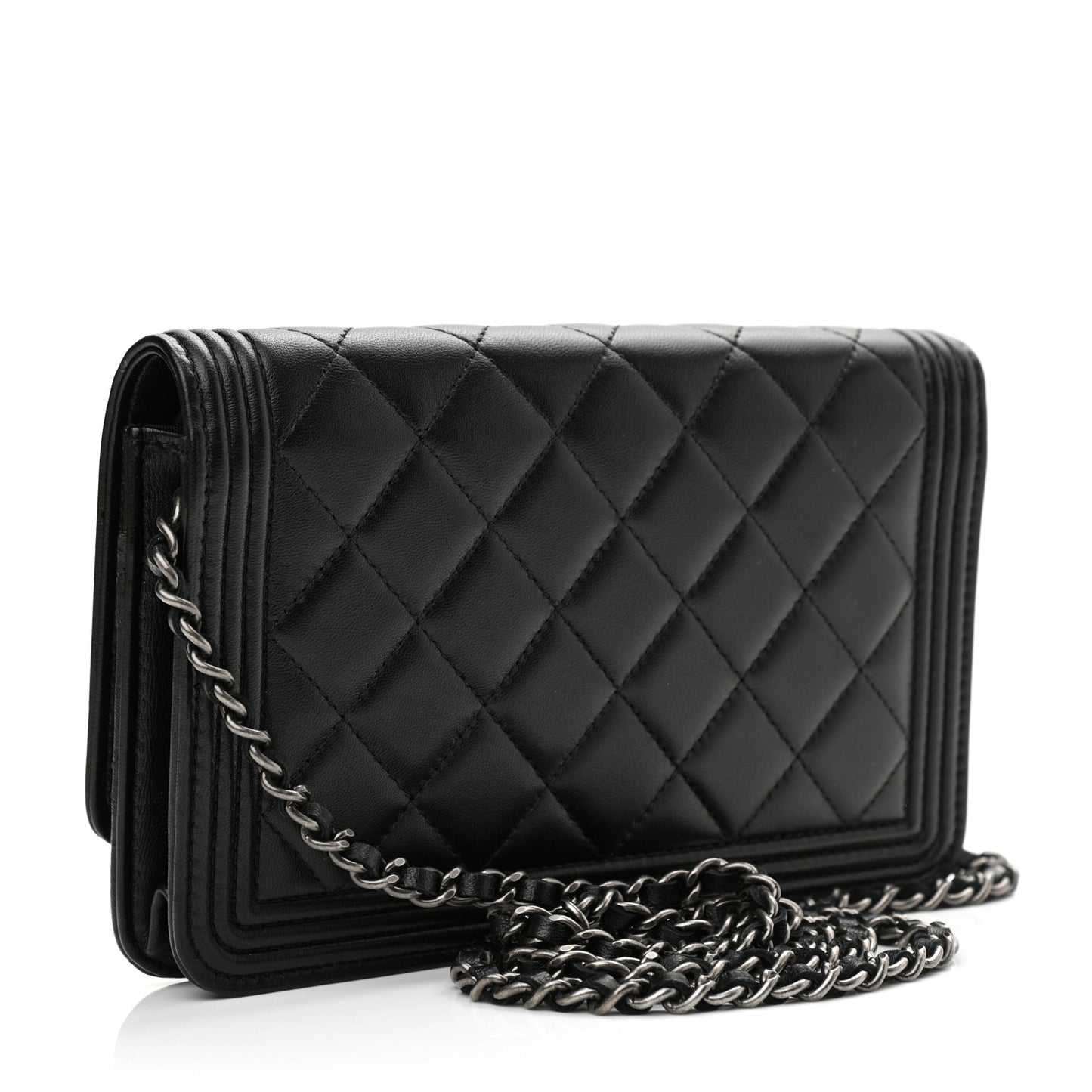 Lambskin Quilted Boy Wallet On Chain WOC Black