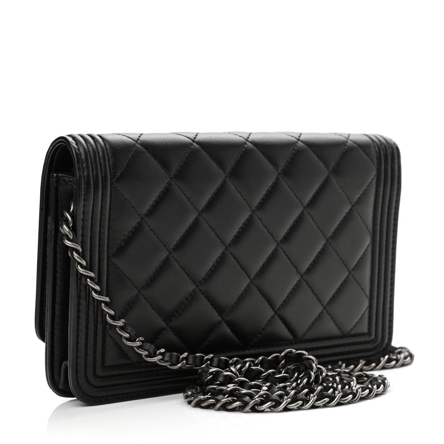 Chanel Lambskin Quilted Boy Wallet On Chain WOC Black 3 of 12