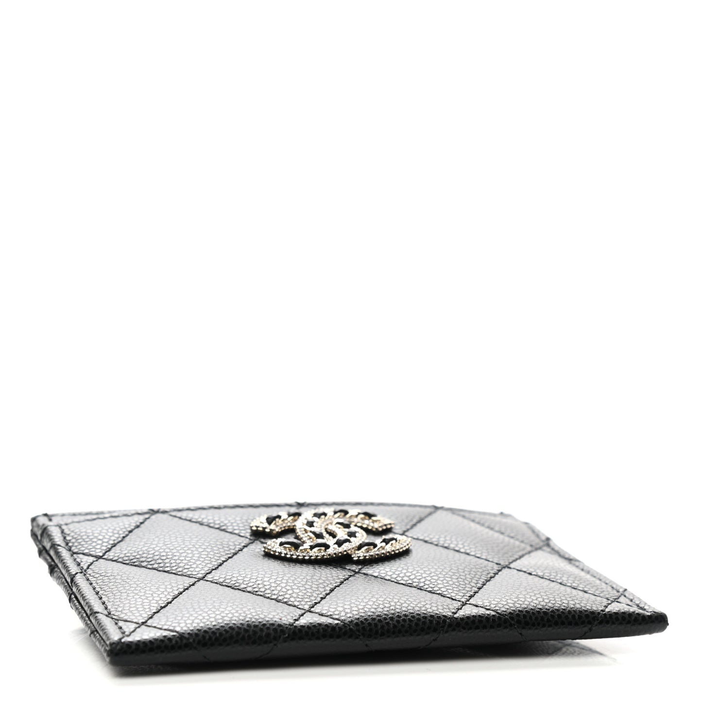 Caviar Quilted Crystal Card Holder Black