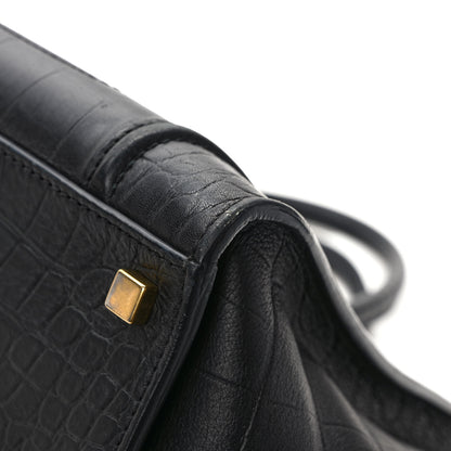 Celine Calfskin Crocodile Embossed Medium Phantom Luggage Black 9 of 10