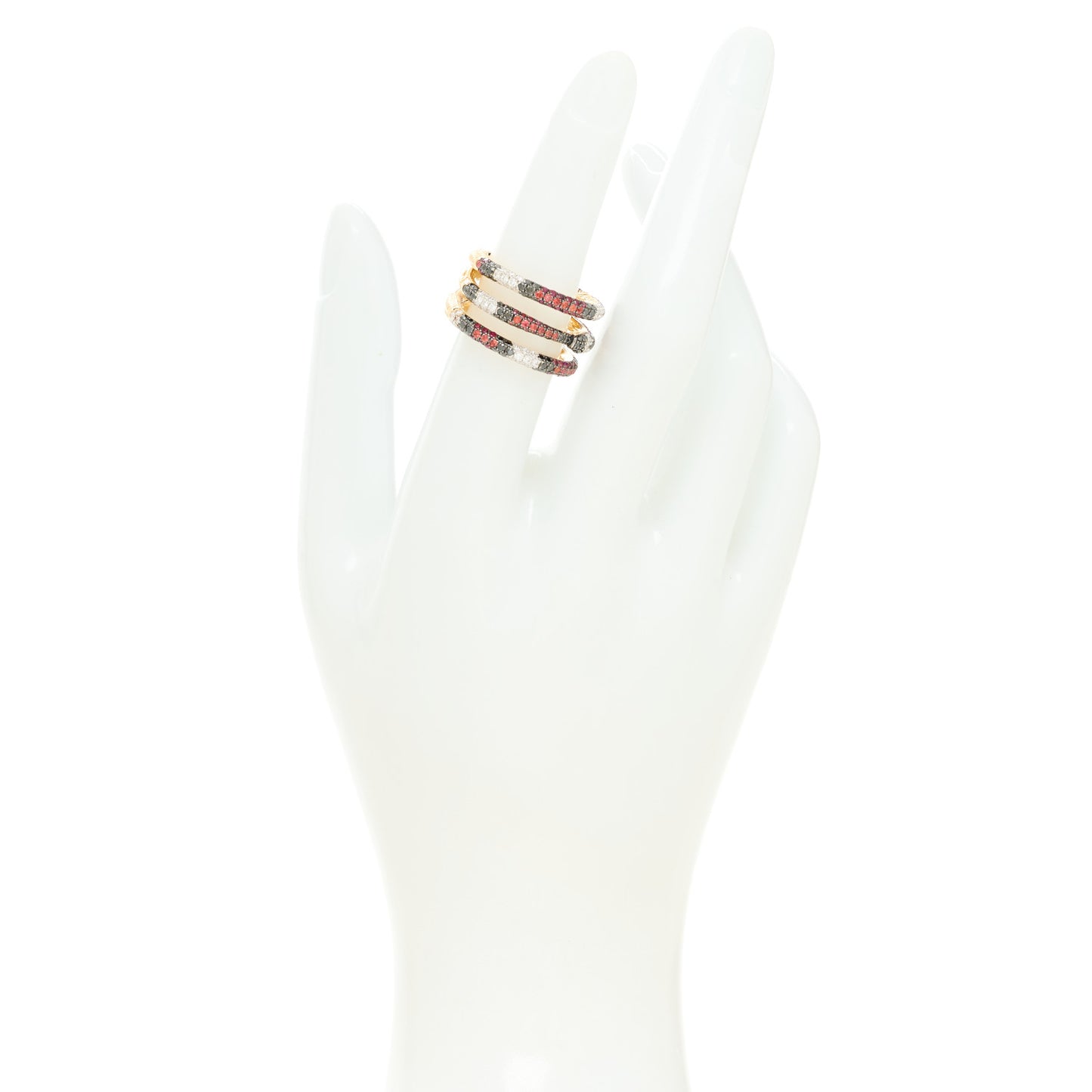 18K Yellow Gold Black Diamond Topaz Sapphire Diamond Ouroboros Snake Three-Row Ring 53 6.25