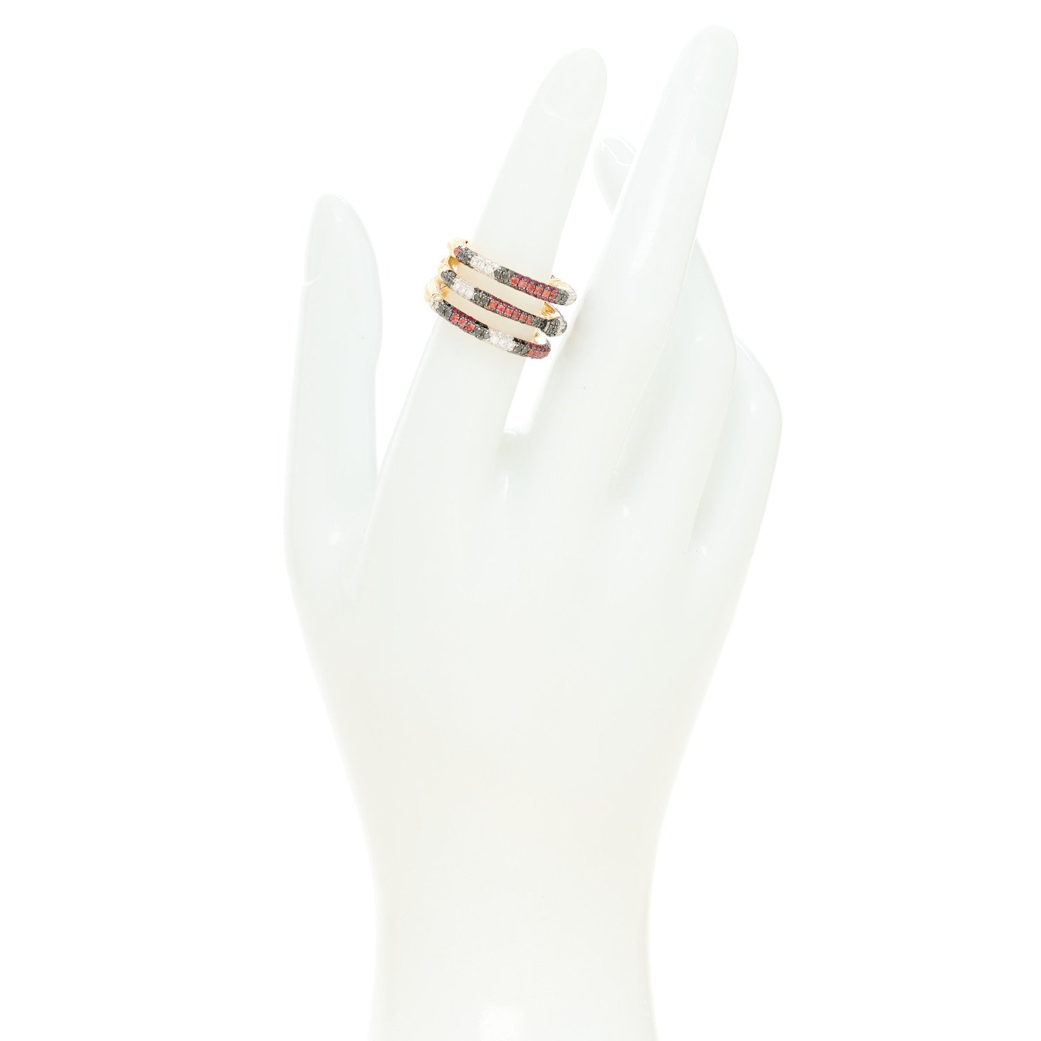 Gucci 18K Yellow Gold Black Diamond Topaz Sapphire Diamond Ouroboros Snake Three-Row Ring 53 6.25 3 of 7