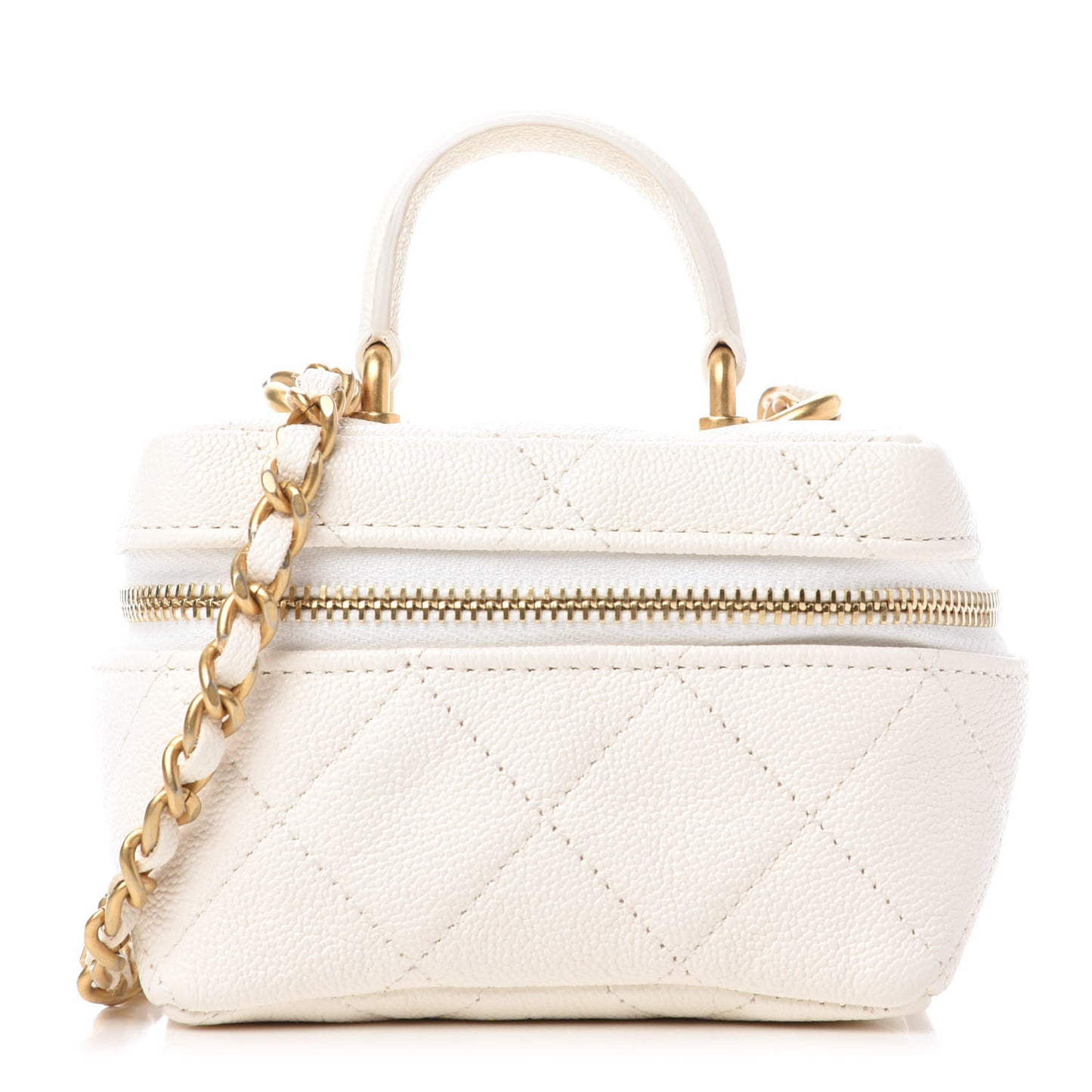 Caviar Quilted Mini Top Handle Vanity With Chain White