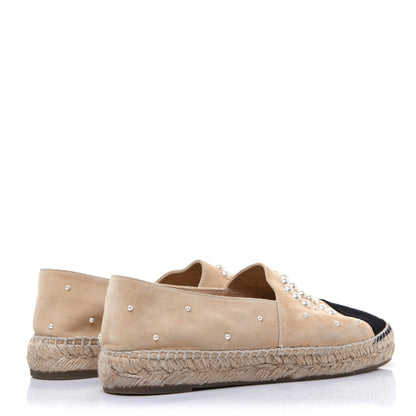 Chanel Suede Pearl CC Espadrilles 37 Beige Black 4 of 12