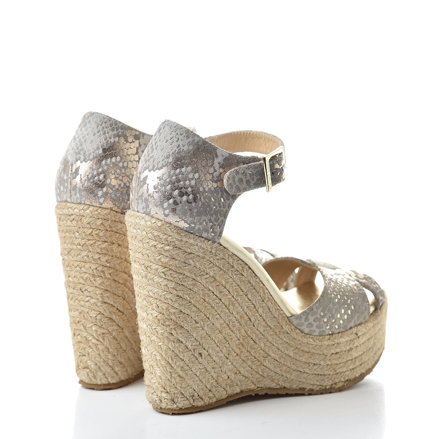 Jimmy Choo Metallic Printed Suede Pallis Wedge Sandals 36 Light Kaki 4 of 9