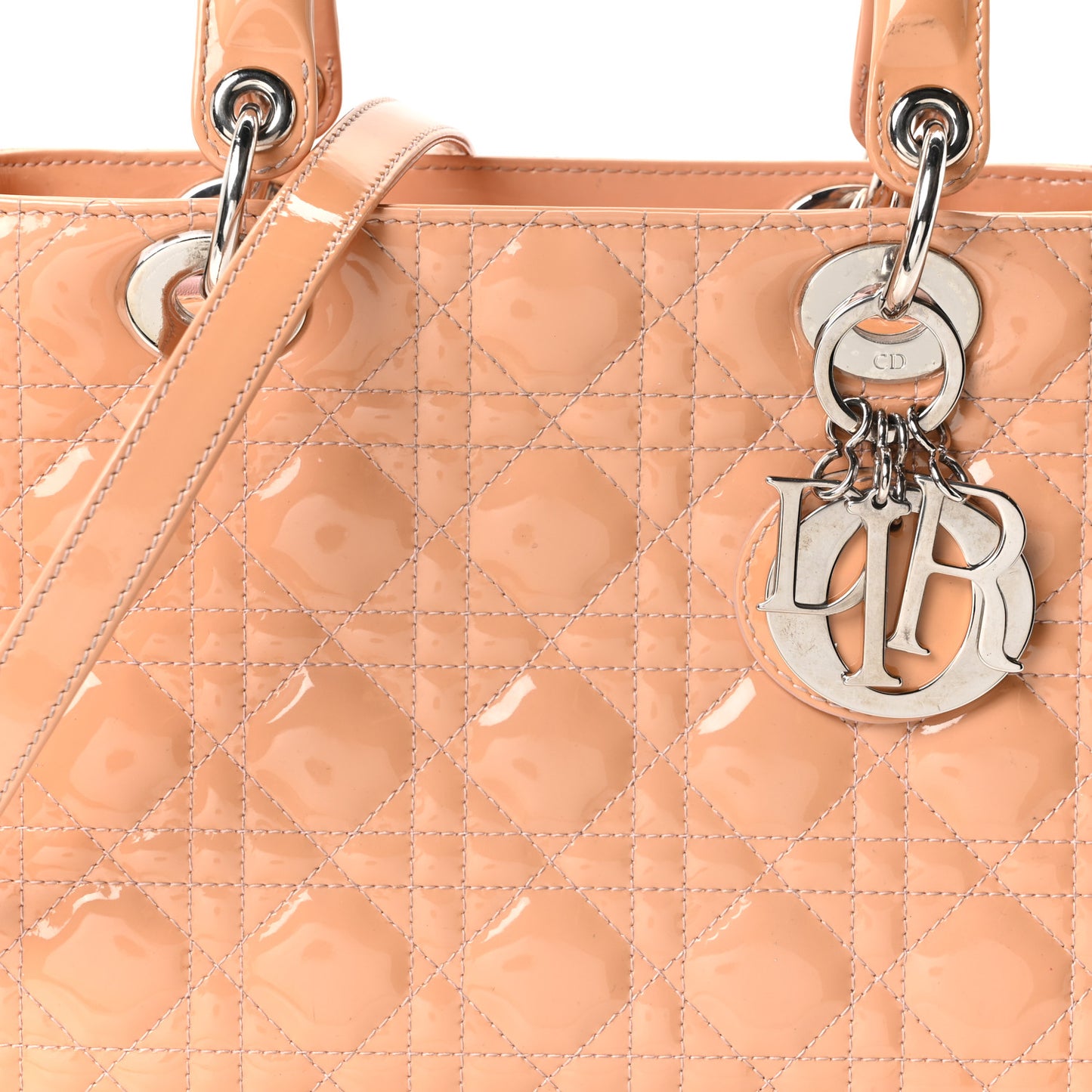 Patent Cannage Medium Lady Dior Beige