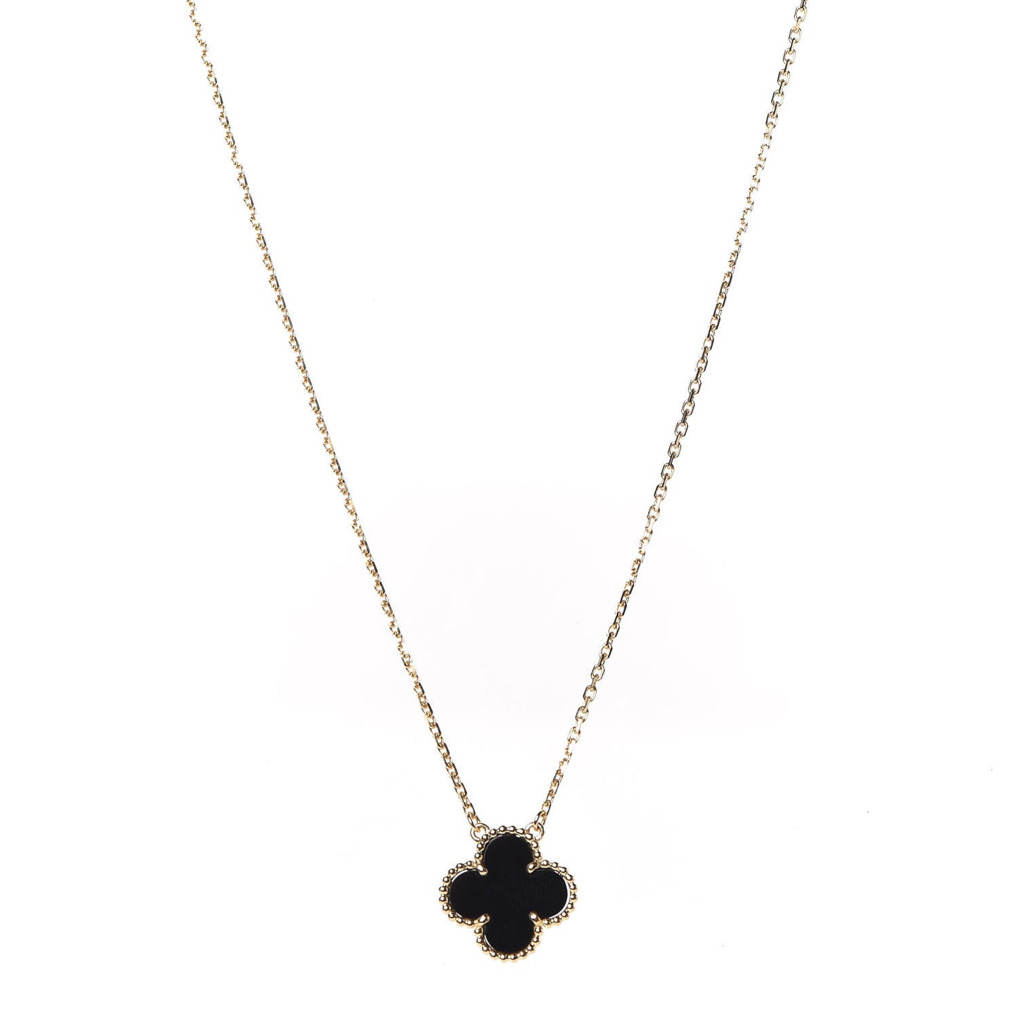 18K Yellow Gold Black Onyx Vintage Alhambra Pendant Necklace