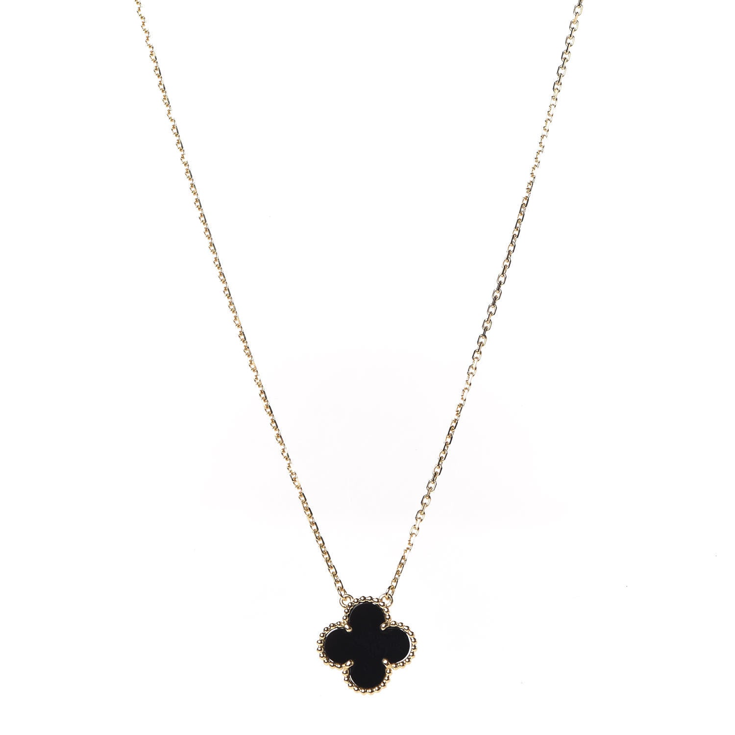 Van Cleef & Arpels 18K Yellow Gold Black Onyx Vintage Alhambra Pendant Necklace 1 of 8