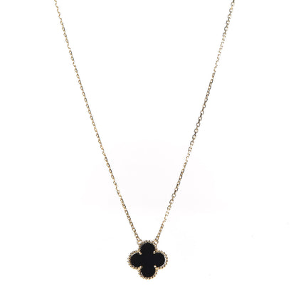Van Cleef & Arpels 18K Yellow Gold Black Onyx Vintage Alhambra Pendant Necklace 1 of 8
