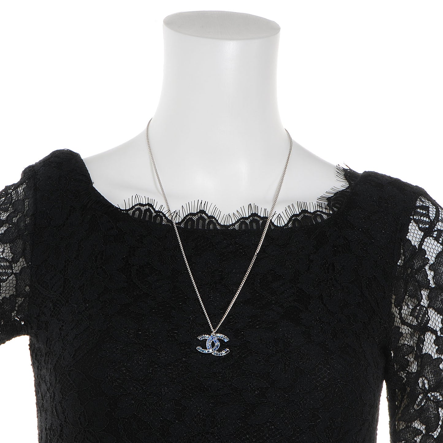 Crystal Baguette CC Necklace Blue