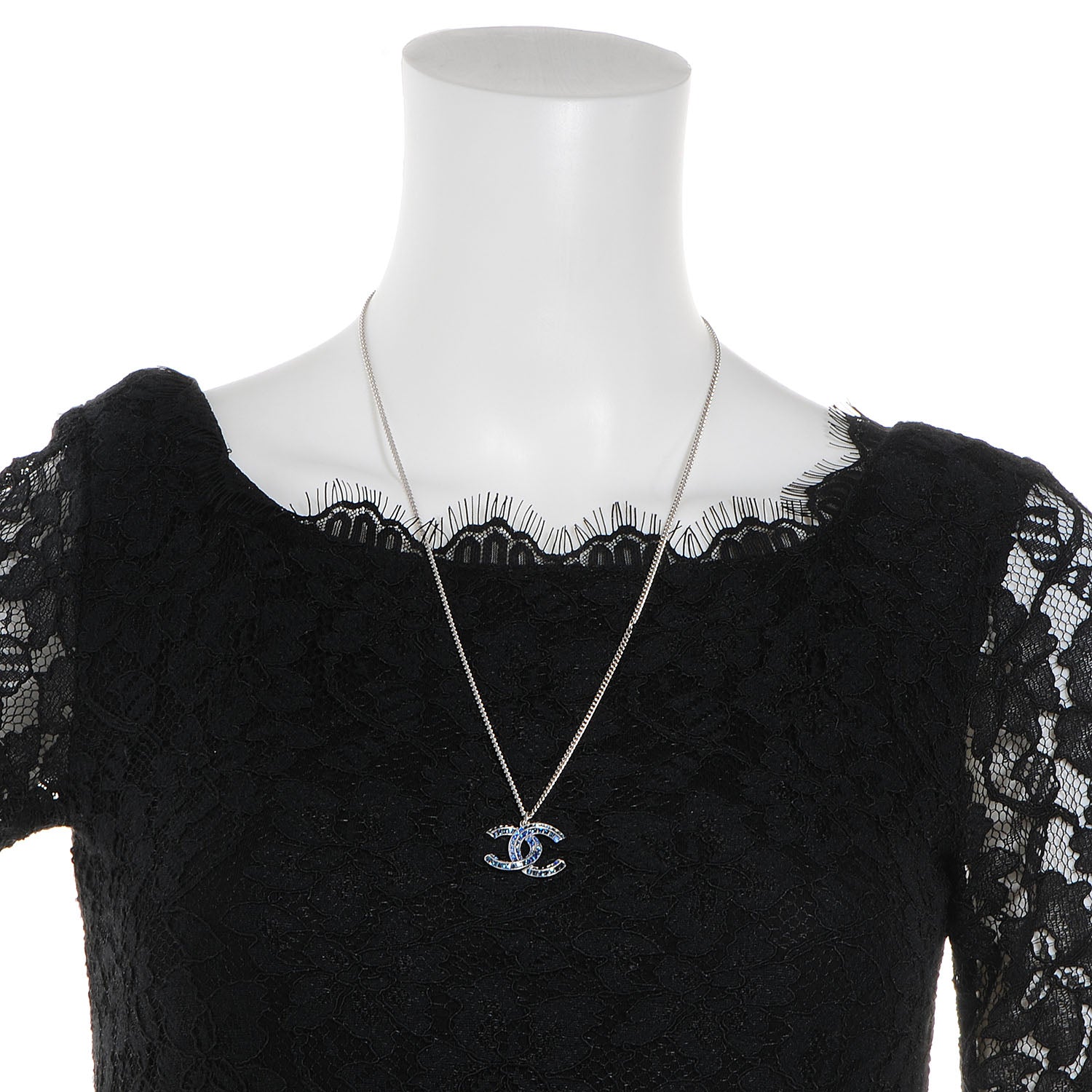 Chanel Crystal Baguette CC Necklace Blue 2 of 4