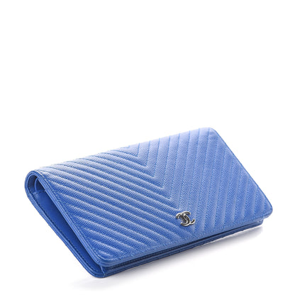 Chanel Caviar Chevron Quilted Yen Wallet Bright Blue 3 of 6