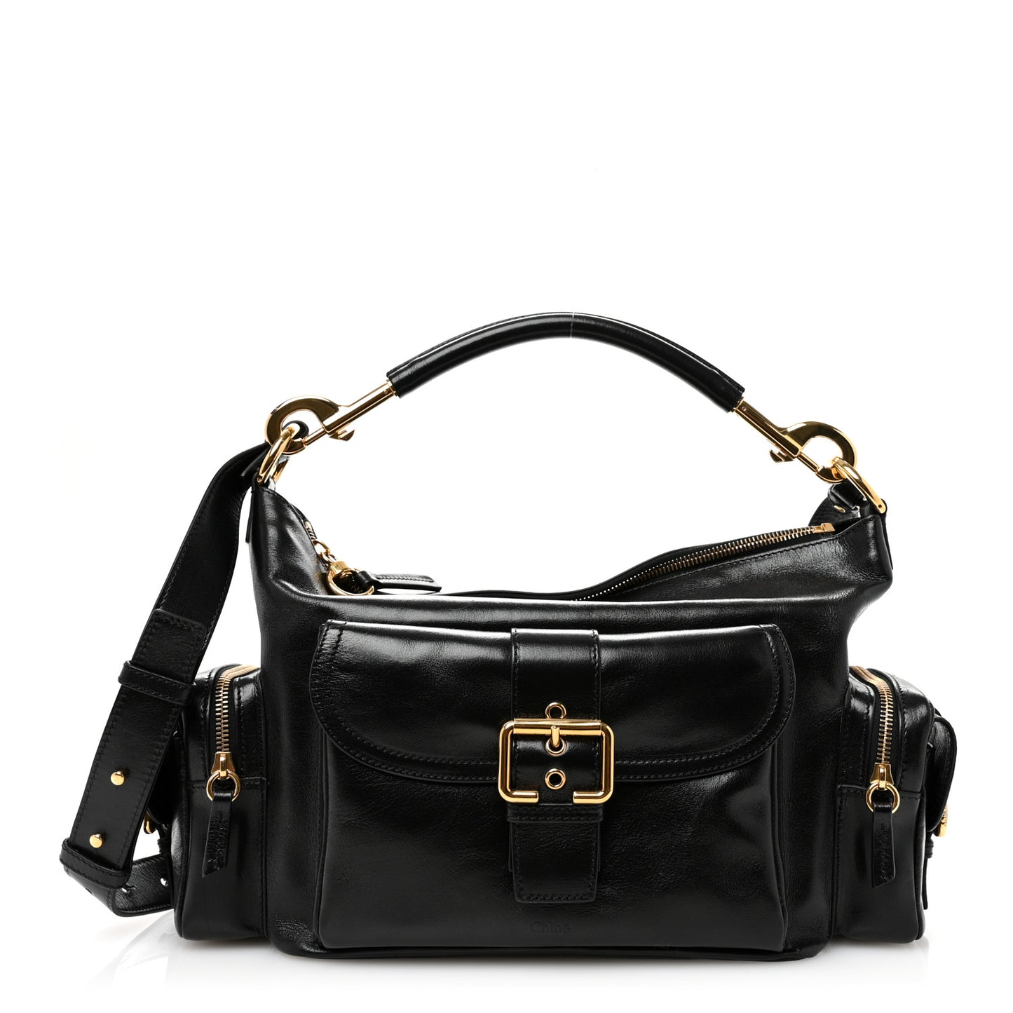 Shiny Calfskin Medium Double Carry Camera Bag Black