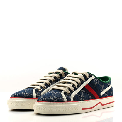 Gucci New Denim GG Monogram Web Womens 1977 Tennis Sneakers 38.5 Blue Tea Mystic White 3 of 9